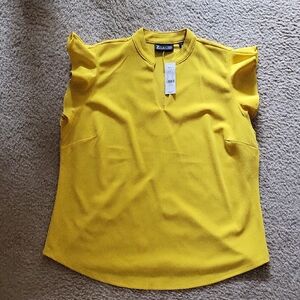 New York & Company Yellow Ruffled Sleeveless Blouse